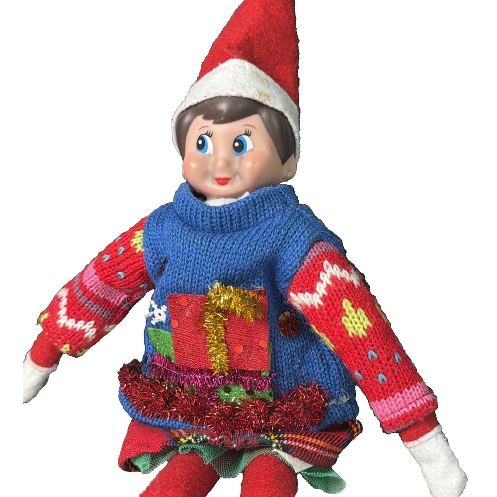 Elf on the Shelf Girl Doll Brown Hair~Blue Eyes Christmas 2005 Elf W/sweater